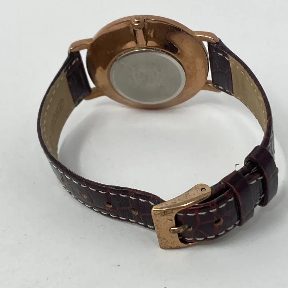 Anne Klein Womens Watch 34mm Rose Gold Tone Asymmetric Leather New Battery 7.75